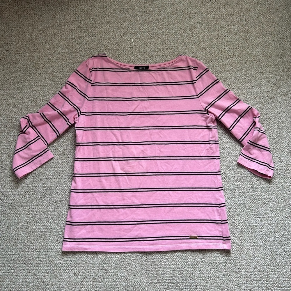 I’m NYC Women’s Pink and Black Striped Long Sleeve Top Sz SP